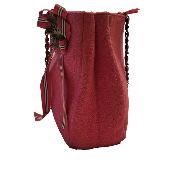 VTG Y2K Goldie Limited Edition Pink Ribbon Chain Wool Blend Shoulder Bag Purse - Picture 3 of 16